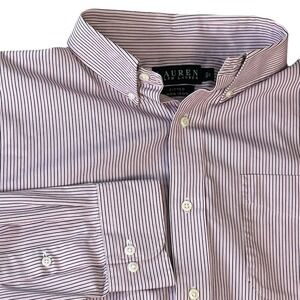 LAUREN RALPH‎ LAUREN FITTED NO IRON 16 1/2 MENS BUTTON DOWN PINSTRIPE SHIRT EUC